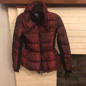 Red Armani exchange snakeskin puffer jacket